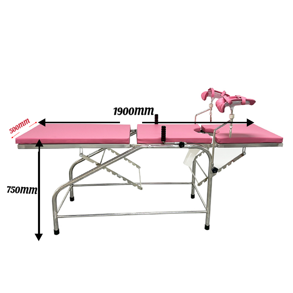 Lit d'accouchement manuel pour examen gynécologique, entièrement en acier inoxydable, de haute qualité, avec matelas amovible